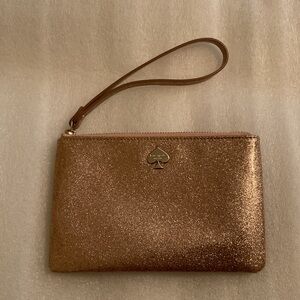 Kate Spade Padded Glitter Wristlet Pouch — Rose Gold / Champagne • NWOT
